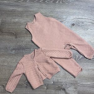 Pehr pale pink cozy romper overalls and matching quilted sweater